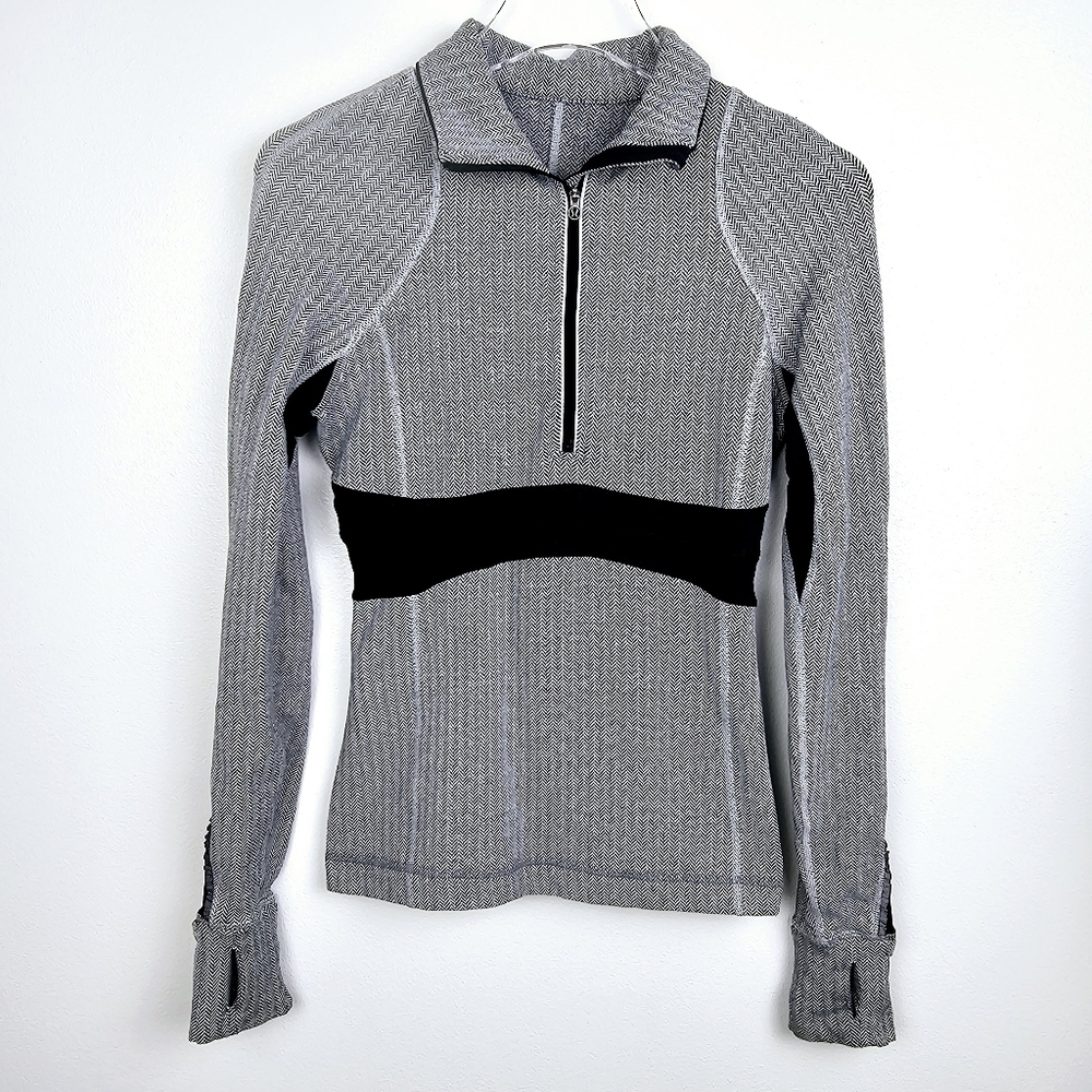 Lululemon Gray & White Herringbone 1/4 Zip Pullover